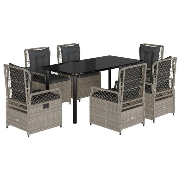 7-tlg. Garten-Essgruppe mit Kissen Hellgrau Poly Rattan