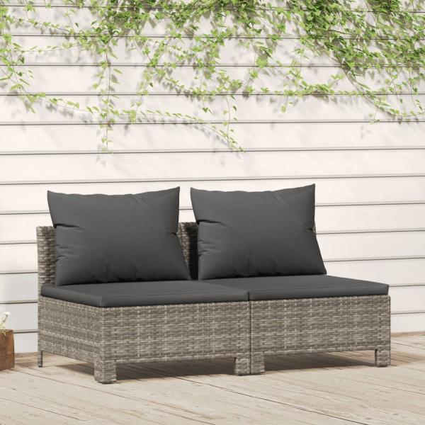 ARDEBO.de - Gartensofa 2-Sitzer mit Kissen Grau Poly Rattan
