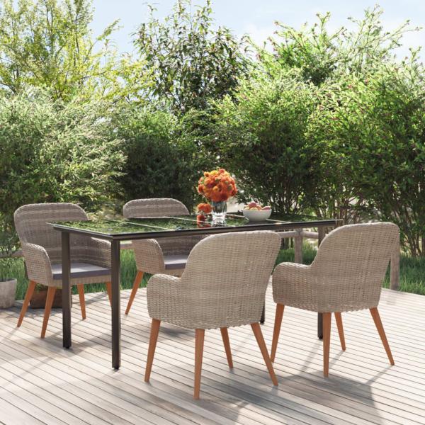 ARDEBO.de - 5-tlg. Garten-Essgruppe mit Kissen Braun