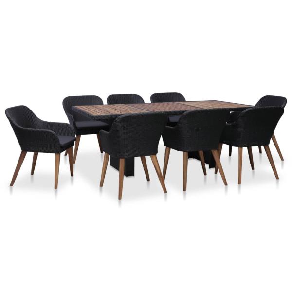 ARDEBO.de - 9-tlg. Garten-Essgruppe mit Auflagen Poly Rattan Schwarz