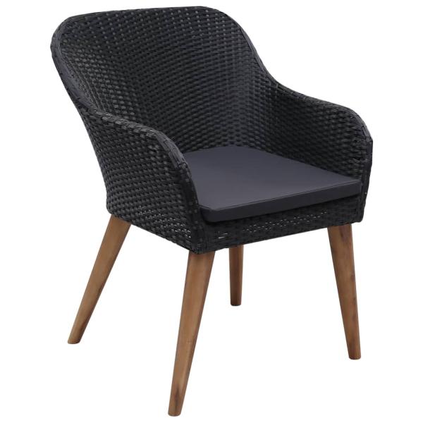 9-tlg. Garten-Essgruppe mit Auflagen Poly Rattan Schwarz