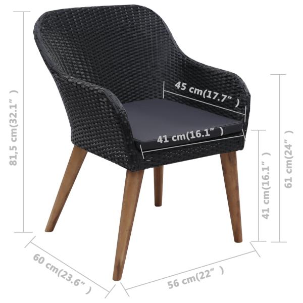 9-tlg. Garten-Essgruppe mit Auflagen Poly Rattan Schwarz