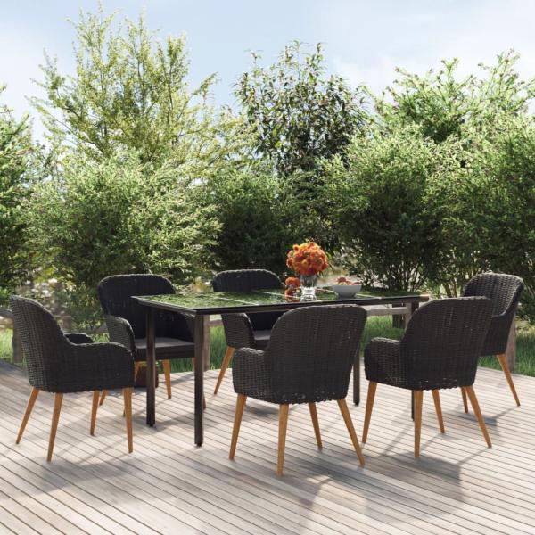 ARDEBO.de - 7-tlg. Garten-Essgruppe mit Kissen Schwarz