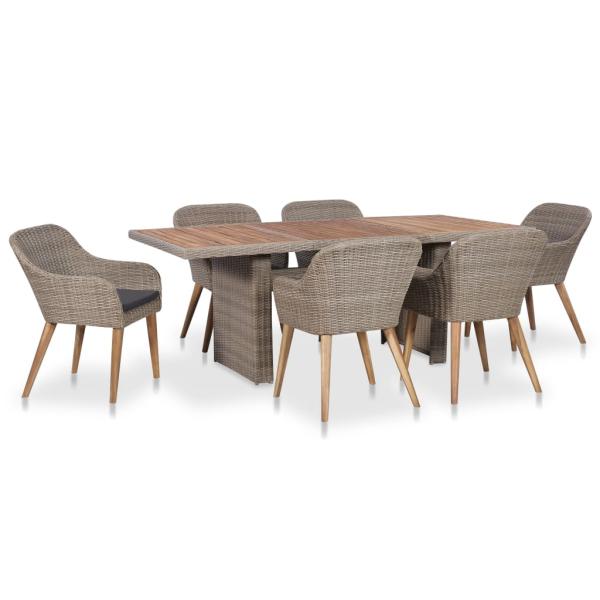 ARDEBO.de - 7-tlg. Garten-Essgruppe mit Auflagen Poly Rattan