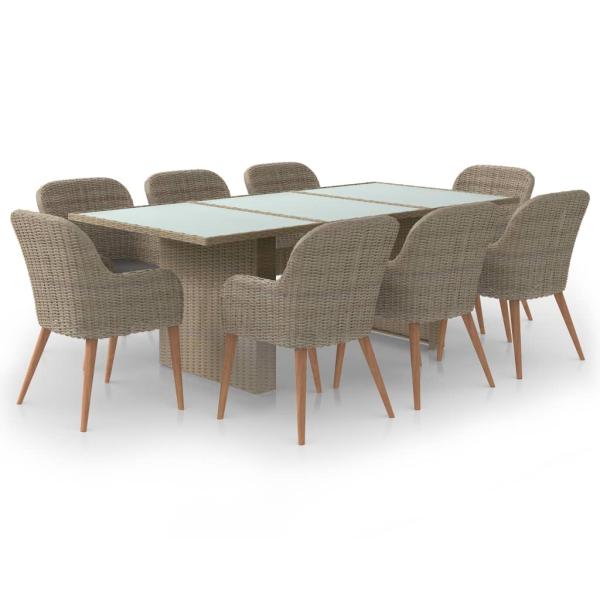 9-tlg. Garten-Essgruppe Poly Rattan Braun