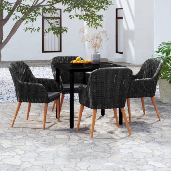 ARDEBO.de - 5-tlg. Garten-Essgruppe mit Kissen Schwarz