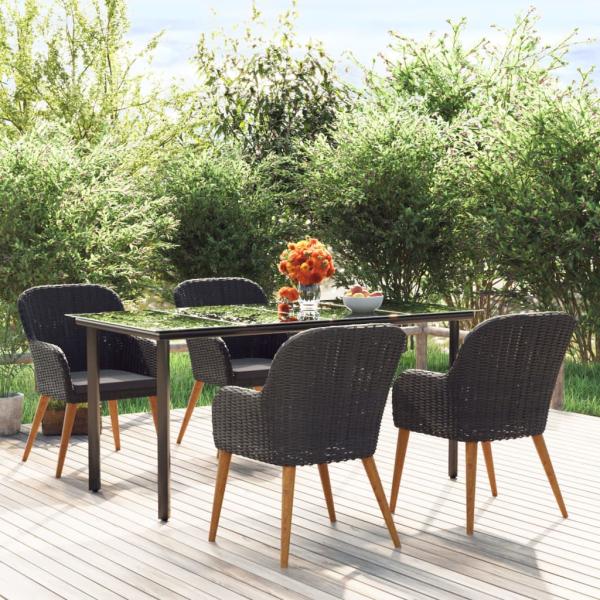 ARDEBO.de - 5-tlg. Garten-Essgruppe mit Kissen Schwarz