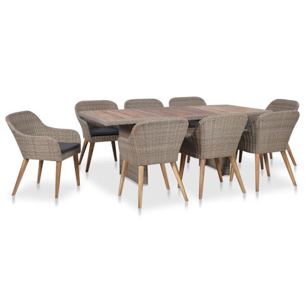 ARDEBO.de - 9-tlg. Garten-Essgruppe mit Auflagen Poly Rattan