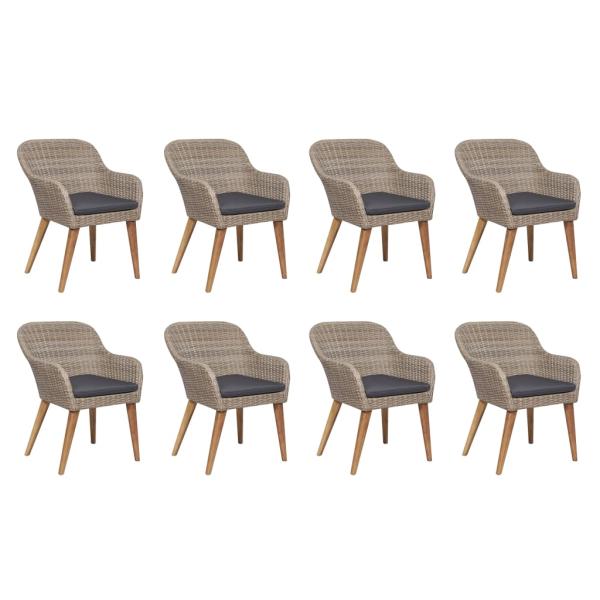 9-tlg. Garten-Essgruppe mit Auflagen Poly Rattan