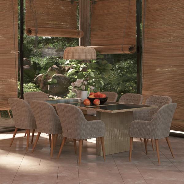 ARDEBO.de - 9-tlg. Garten-Essgruppe Poly Rattan Braun