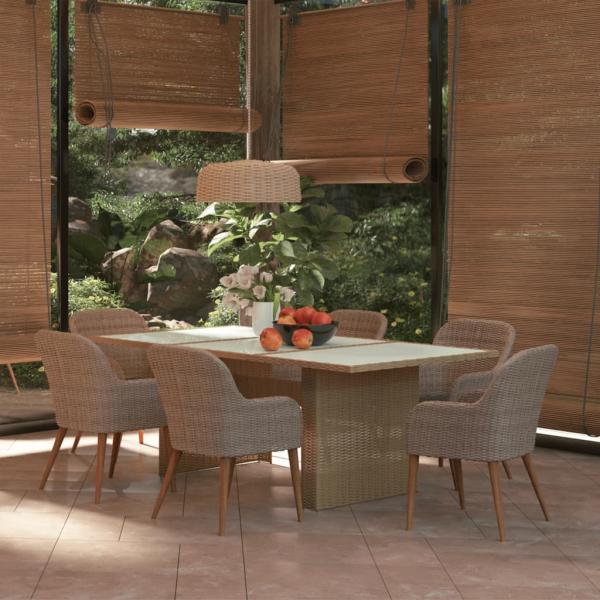 ARDEBO.de - 7-tlg. Garten-Essgruppe Poly Rattan Braun