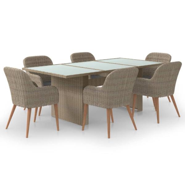 7-tlg. Garten-Essgruppe Poly Rattan Braun
