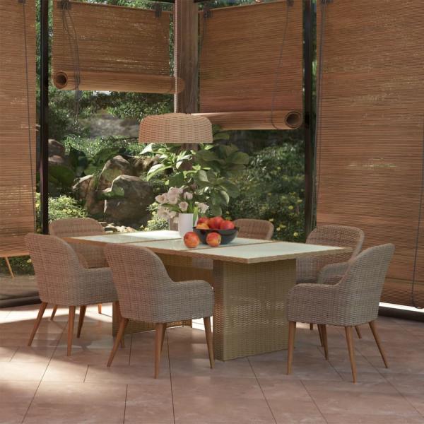 7-tlg. Garten-Essgruppe Poly Rattan Braun