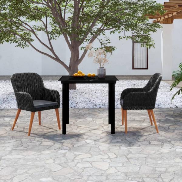 ARDEBO.de - 3-tlg. Garten-Essgruppe mit Kissen Schwarz