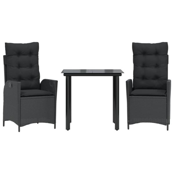 3-tlg. Garten-Essgruppe mit Kissen Schwarz Poly Rattan