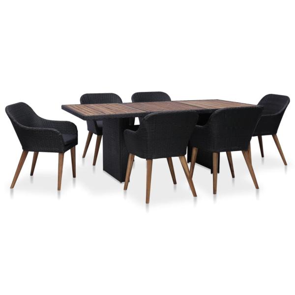 ARDEBO.de - 7-tlg. Garten-Essgruppe mit Auflagen Poly Rattan Schwarz
