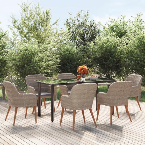 ARDEBO.de - 7-tlg. Garten-Essgruppe mit Kissen Braun