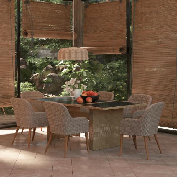 ARDEBO.de - 7-tlg. Garten-Essgruppe Poly Rattan Braun