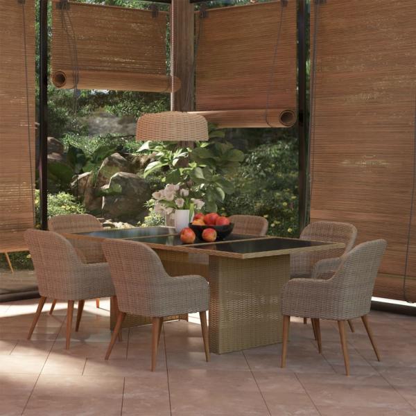 7-tlg. Garten-Essgruppe Poly Rattan Braun
