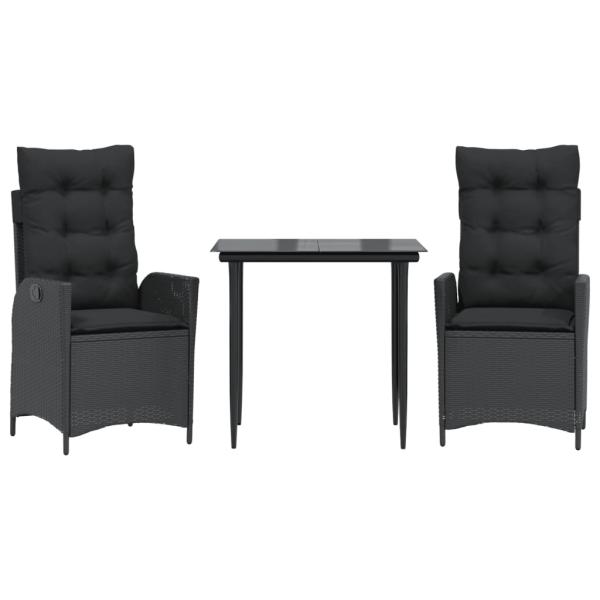3-tlg. Garten-Essgruppe mit Kissen Schwarz Poly Rattan