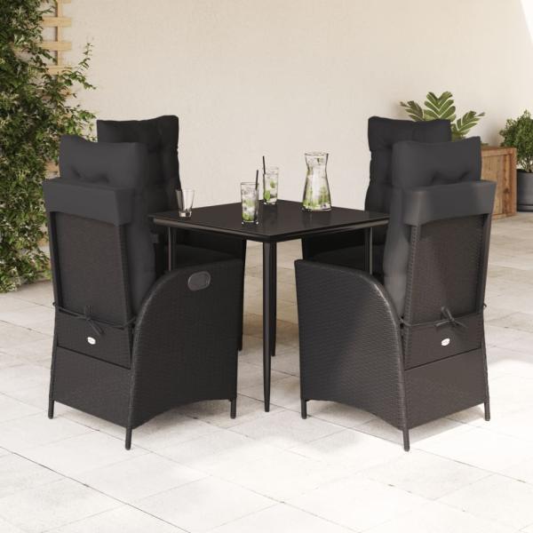 ARDEBO.de - 5-tlg. Garten-Essgruppe mit Kissen Schwarz Poly Rattan