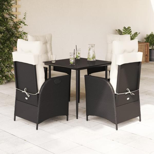ARDEBO.de - 5-tlg. Garten-Essgruppe mit Kissen Schwarz Poly Rattan
