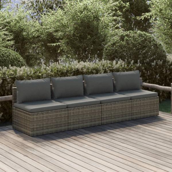 ARDEBO.de - 4-tlg. Garten-Lounge-Set mit Kissen Grau Poly Rattan