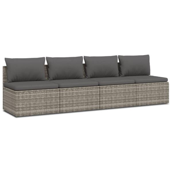 4-tlg. Garten-Lounge-Set mit Kissen Grau Poly Rattan