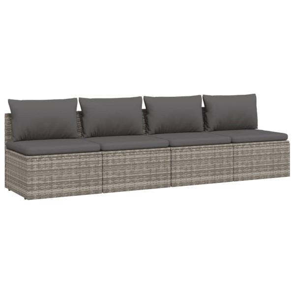 4-tlg. Garten-Lounge-Set mit Kissen Grau Poly Rattan