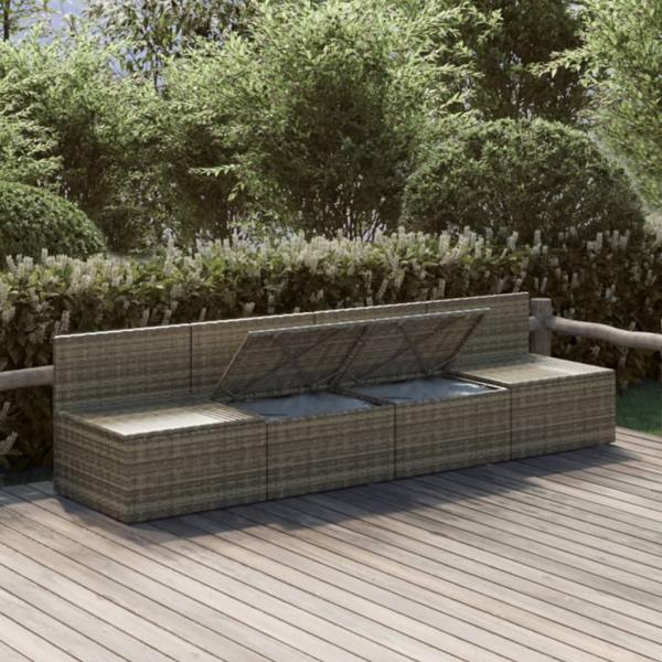 4-tlg. Garten-Lounge-Set mit Kissen Grau Poly Rattan