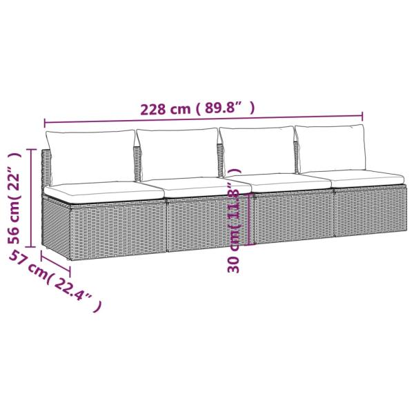4-tlg. Garten-Lounge-Set mit Kissen Grau Poly Rattan
