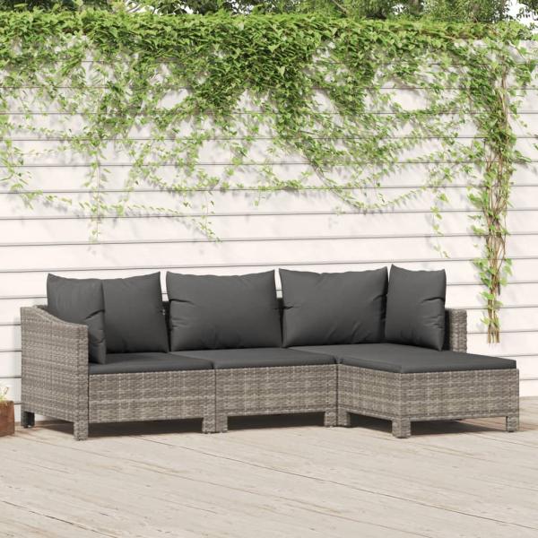 ARDEBO.de - 4-tlg. Garten-Lounge-Set mit Kissen Grau Poly Rattan