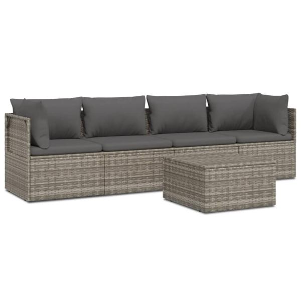 ARDEBO.de - 5-tlg. Garten-Lounge-Set mit Kissen Grau Poly Rattan