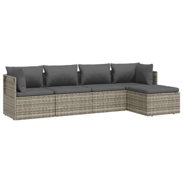 5-tlg. Garten-Lounge-Set mit Kissen Grau Poly Rattan
