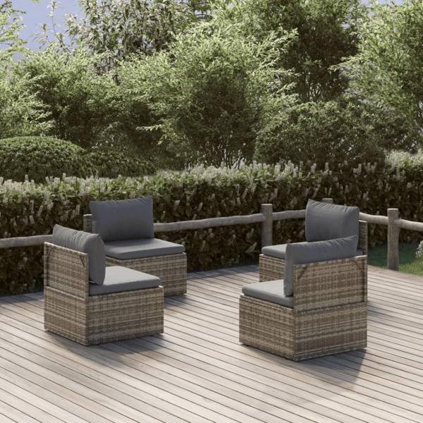 ARDEBO.de - Garten-Mittelsofas 4 Stk. Grau 57x57x56 cm Poly Rattan