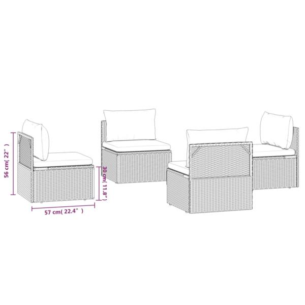 Garten-Mittelsofas 4 Stk. Grau 57x57x56 cm Poly Rattan