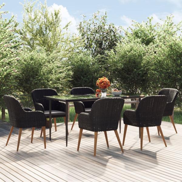ARDEBO.de - 7-tlg. Garten-Essgruppe mit Kissen Schwarz