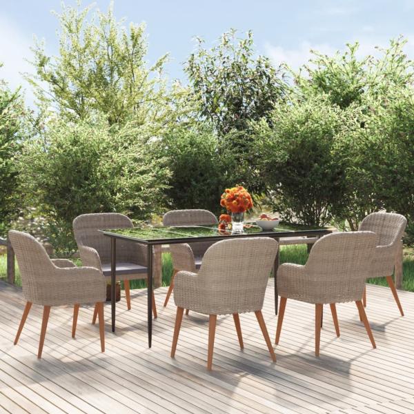 ARDEBO.de - 7-tlg. Garten-Essgruppe mit Kissen Braun