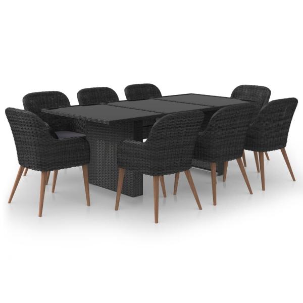9-tlg. Garten-Essgruppe Poly Rattan Schwarz