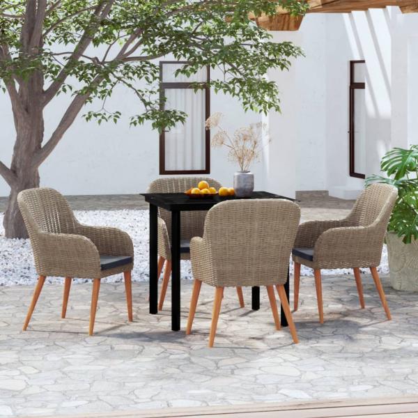 ARDEBO.de - 5-tlg. Garten-Essgruppe mit Kissen Braun