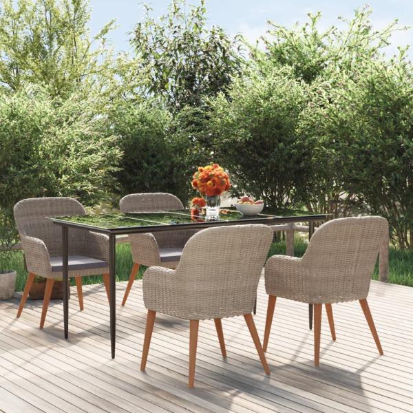 ARDEBO.de - 5-tlg. Garten-Essgruppe mit Kissen Braun