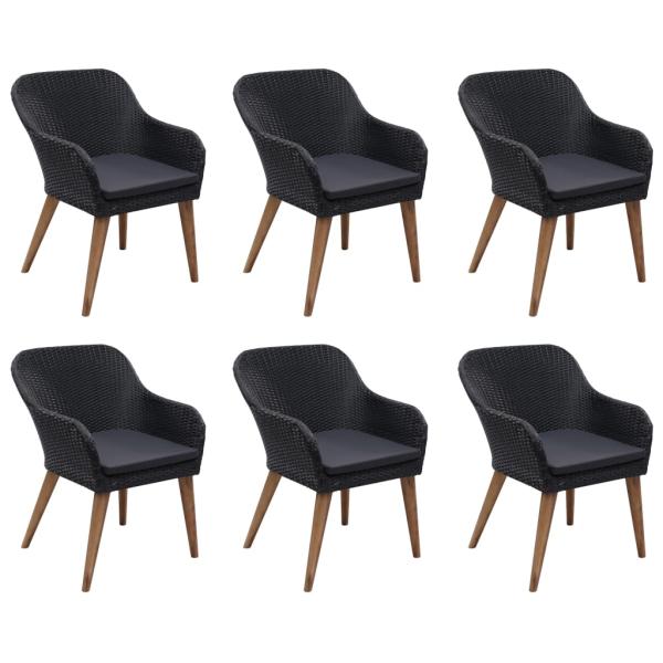 7-tlg. Garten-Essgruppe Poly Rattan Schwarz