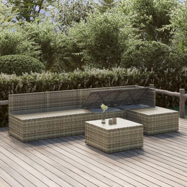 6-tlg. Garten-Lounge-Set mit Kissen Grau Poly Rattan