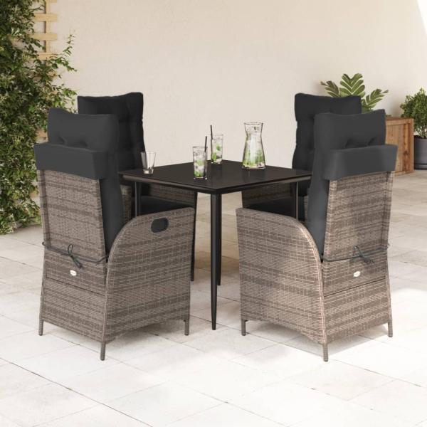 ARDEBO.de - 5-tlg. Garten-Essgruppe mit Kissen Grau Poly Rattan