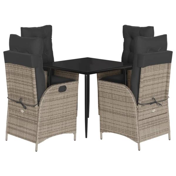 5-tlg. Garten-Essgruppe mit Kissen Grau Poly Rattan