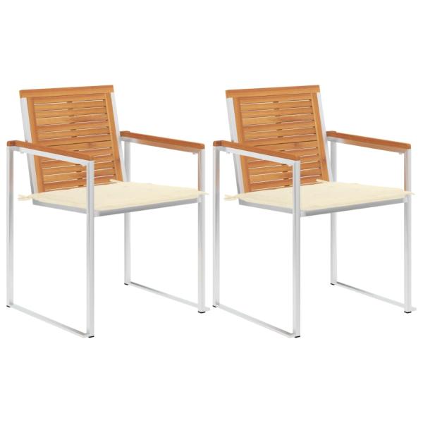 ARDEBO.de - Gartenstühle mit Kissen 2 Stk. Massivholz Akazie und Stahl