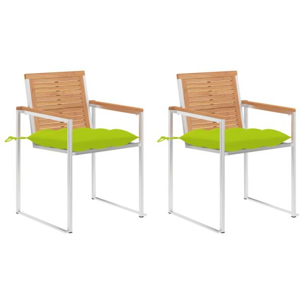 ARDEBO.de - Gartenstühle mit Kissen 2 Stk. Massivholz Teak und Stahl