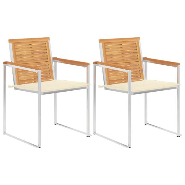 ARDEBO.de - Gartenstühle mit Kissen 2 Stk. Massivholz Teak und Stahl