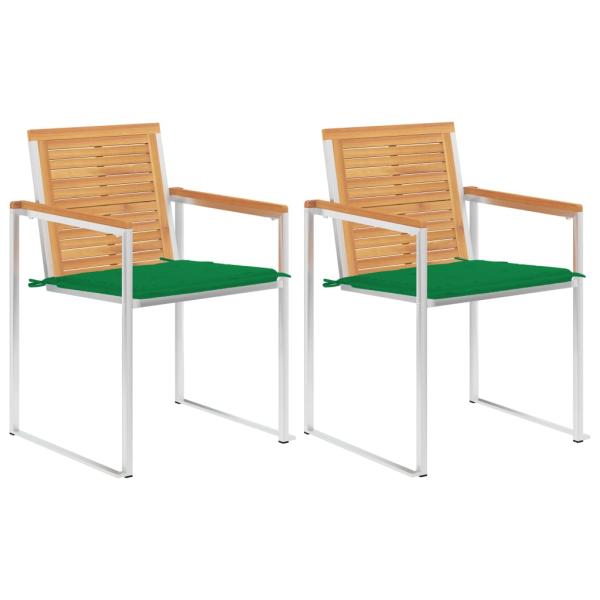ARDEBO.de - Gartenstühle mit Kissen 2 Stk. Massivholz Teak und Stahl