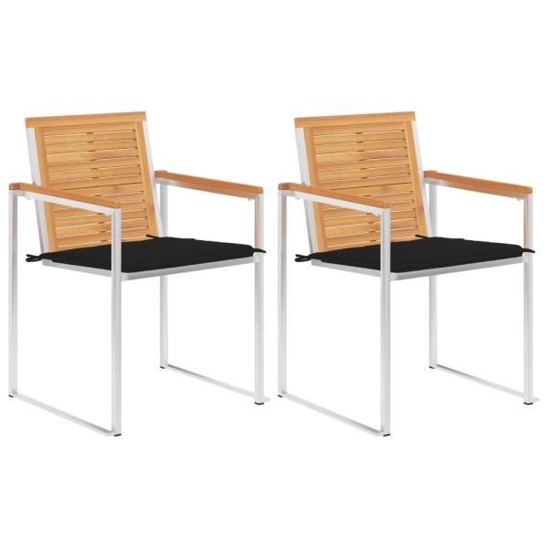 ARDEBO.de - Gartenstühle mit Kissen 2 Stk. Massivholz Teak und Stahl